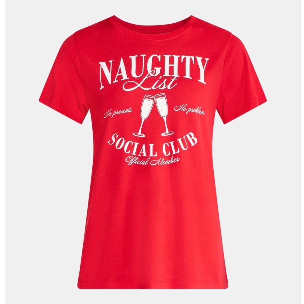 Holiday Time Brilliant Red Naughty List Graphic Christmas Short Sleeve T-shirt